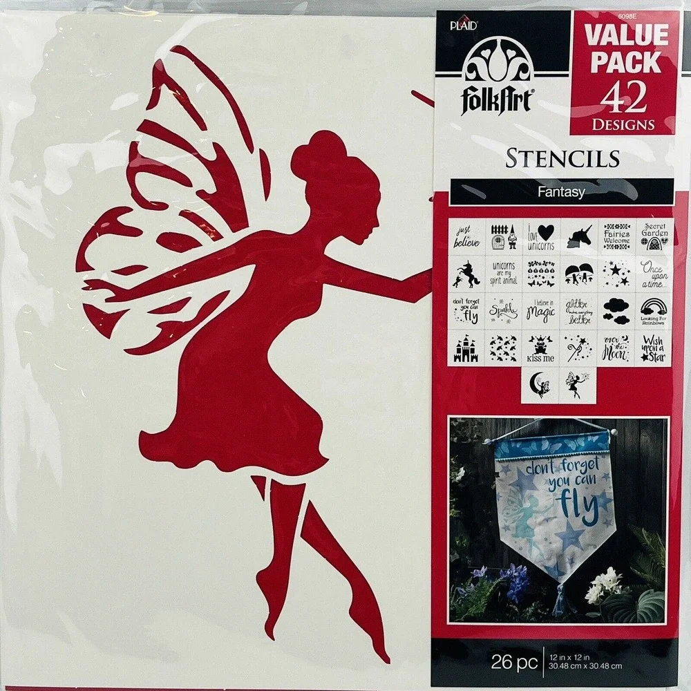 FolkArt Fantasy Stencils 26 Piece Value Pack 42 Designs Unicorn Fairy Gnome
